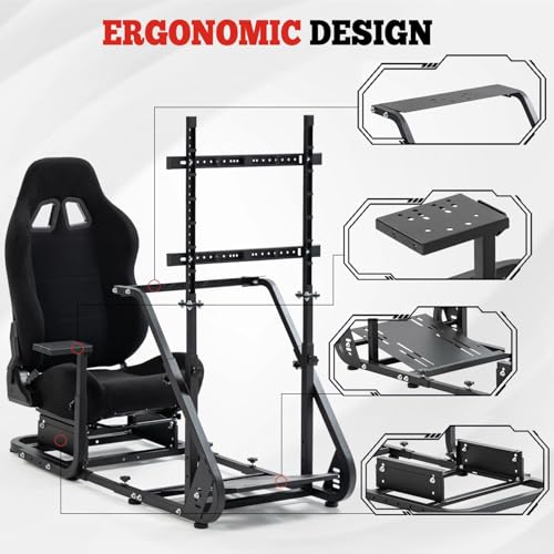 Supllueer Racing Simulator Cockpit with TV Mount and Gaming Seat Fit for Logitech GPRO G920 G923, for Thrustmaster T128 T300, Sim Driving Stand Without Steering Wheel/Pedal/Shifter/TV