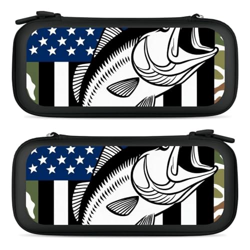 PUYWTIY Portable Hard Shell Case Compatible with Nintendo Switch, Travel Carrying Storage Bag with 15 Game Cartridges American Flag Camo Fishing Fish Game Console Pouch - color: Color(98)