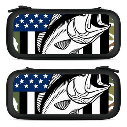 PUYWTIY Portable Hard Shell Case Compatible with Nintendo Switch, Travel Carrying Storage Bag with 15 Game Cartridges American Flag Camo Fishing Fish Game Console Pouch - color: Color(98)