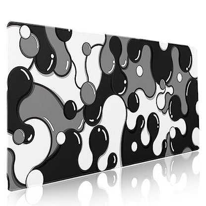 Black White Grey Mouse Pad XXL Anime Cool Geometric Japanese Extended Desk Mat 90X40 CM Non-Slip Rubber Base Stitched Edge Large Mousepad for Gaming Laptop Computer Desktop 35.4×15.7 Inch - color: Black-white, size: 35.4 x 15.7 inches