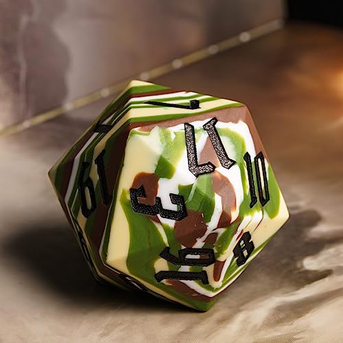 55mm Silicone D20 DND Dice, Large D20 Single 20 Sided D&D Dice | Soft & Comfortable Touch, Perfect Bouncer, Gift Box, Compatible with Dungeons and Dragons RPG Bar Pub Club Party Games - color: Forest Camo
