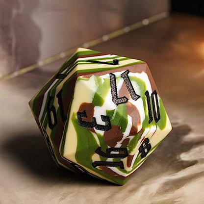 55mm Silicone D20 DND Dice, Large D20 Single 20 Sided D&D Dice | Soft & Comfortable Touch, Perfect Bouncer, Gift Box, Compatible with Dungeons and Dragons RPG Bar Pub Club Party Games - color: Forest Camo