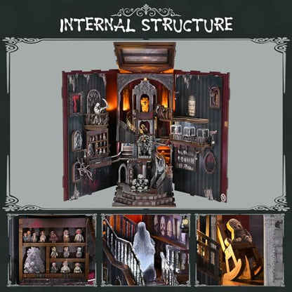 MiniCity Haunting Relics Book Nook Kit, DIY Wooden Bookshelf Model with LED | Create a haunted mansion for display; LED, dust cover, glue/tools and guide included; 390 pieces, 8-10 hr build, ages 14+. - style: Haunting Relics