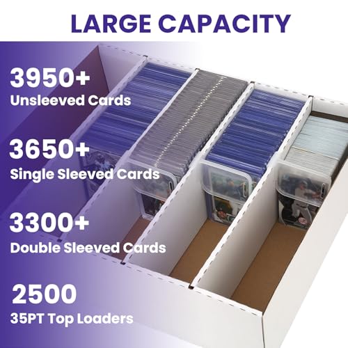 4 Pack Trading Card Storage Box, 3200 Count Card Box, 5 Row Toploader Case | Toploader Compatible Design–Fits standard 3"x4" 35PT hard sleeves,sports cards,MTG,TCG,baseball and game card collection - size: 4-PACK
