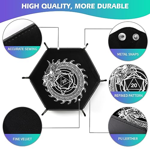 2 Pcs Portable Folding Dice Rolling Tray Set for RPG DND Table Games - PU Leather and Velvet Holder Storage Box - Dragon and Phoenix - color: Dragon and Phoenix