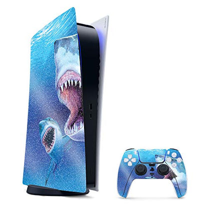 MightySkins Glossy Glitter Gaming Skin for PS5 / PlayStation 5 Digital Edition Bundle - Great Whites | Durable High-Gloss Glitter Finish | Easy to Apply and Change Styles | Made in The USA - color: Great Whites, size: PlayStation 5 Digital Edition Bundle