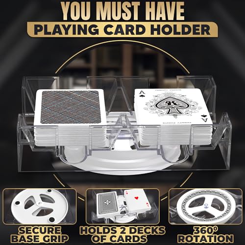 BURIUS 2 Deck Card Holders for Playing Cards, Revolving 360, 7.2 x 4.9 In | Canasta Card Tray for Adults, Organizes Multiple Decks, Lightweight Durable Plastic, a Smooth Swivel Base, for Poker Nights