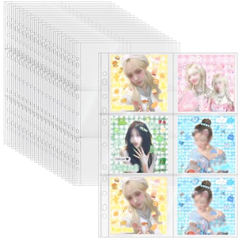 Mogoostry A4 Clear Sheet Protectors 6 Pockets Binder Sleeves 20 Sheets 11 Holes Top Open Photocard Refill Page Protector - color: 6-pocket