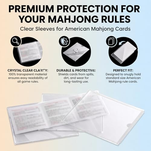 Mahjong Card Sleeve Holder, Fits Large Print Size 6 1/8" x 4 3/4", Clear Plastic Mahjongg Card Protector, Durable Score Card Cover for American Mahjong, 4 Pack