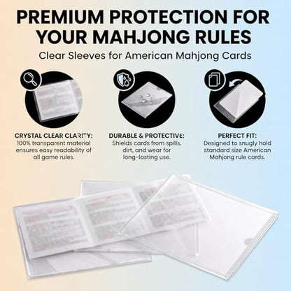Mahjong Card Sleeve Holder, Fits Large Print Size 6 1/8" x 4 3/4", Clear Plastic Mahjongg Card Protector, Durable Score Card Cover for American Mahjong, 4 Pack