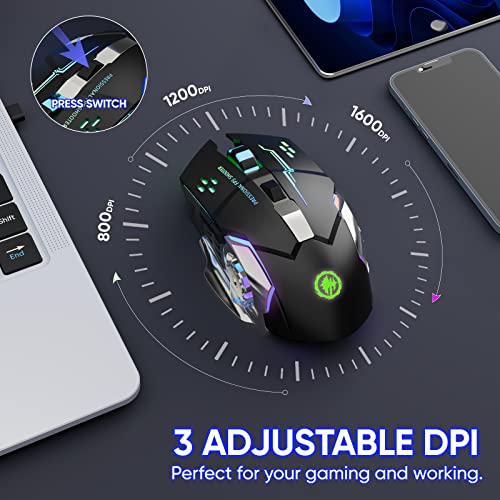 MELOGAGA Wireless Gaming Mouse Bluetooth/2.4G RGB Rechargeable -Black | Bluetooth/2.4G Dual Modes, Silent Clicks, 7-Color Backlit, 6 Buttons, Rechargeable Battery for PC, Mac, Laptop, Chromebook - color: Black