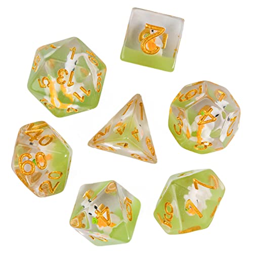 Cusdie 7-Die DND Dice, Polyhedral Dice Set Filled with Animal, for Role Playing Game D&D Dice (Rabbit) - color: Rabbit