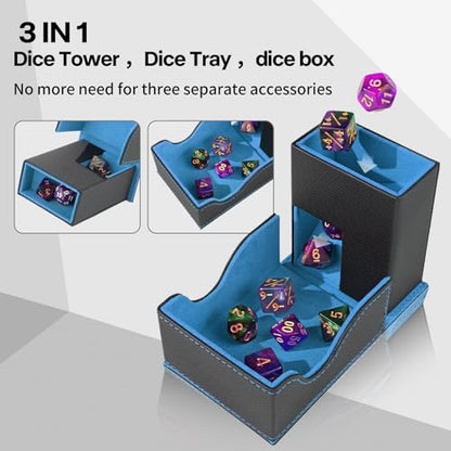 Dice Roller Tower, Premium DND Magnetic Dice Tray, Foldable PU Leather Dice Tower RPG Gifts for Dungeons and Dragons MTG Dm & Player Black/Blue - color: Black/Blue