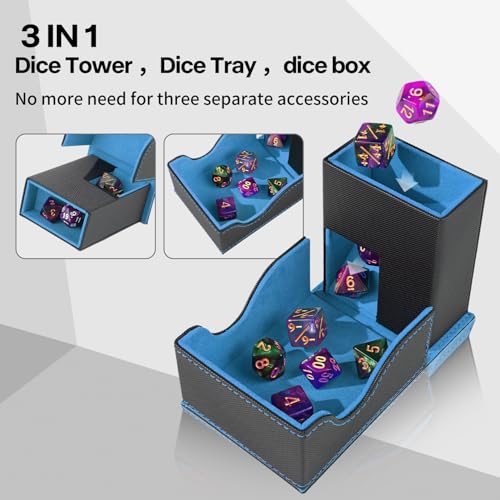 Dice Roller Tower, Premium DND Magnetic Dice Tray, Foldable PU Leather Dice Tower RPG Gifts for Dungeons and Dragons MTG Dm & Player Black/Blue - color: Black/Blue