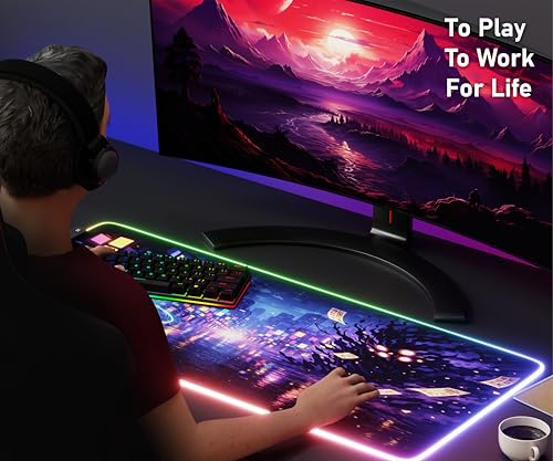 RGB Gaming Mouse Pad Large Extended Desk Mat 35.4x15.7in XXL XXXL Mousepad LED Light Up Keyboard Mat PC Gamer Desk Pad Gaming Accessories Extra Big Mouse Mats Full Desk Size - Arcane Rift - color: Arcane Rift