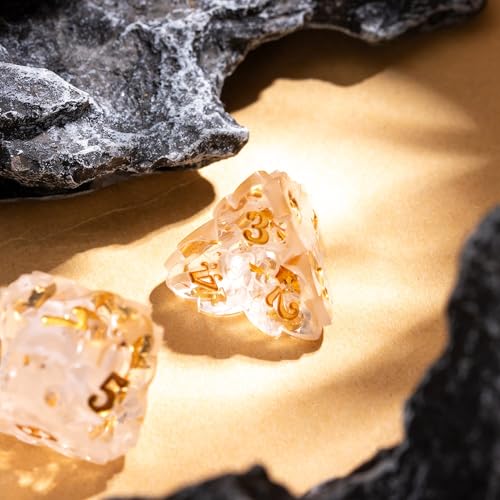 Cusdie Sharp Edge DND Dice, 7 PCS Shamrock DND Dice Set D&D D20 D12 D10 D8 D6 D4, Handcrafted Polyhedral Dice Set for RPG and Other Table Games(White with Gold Foil) - color: White With Gold Foil