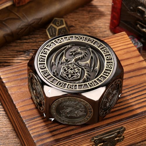 DND Spinner Dice 8-in-1 Metal Dice Set, D&D Polyhedral Game Dice | 3D Hexagon Relief Design, D&D Spinner Dice, DND Gifts, MTG, Role Playing Board Game Accessories, with Gift Box, Black - color: Black