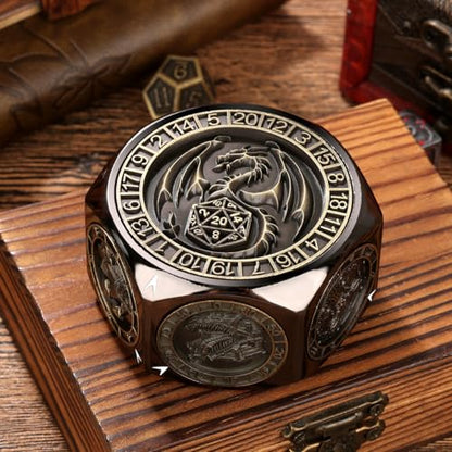 DND Spinner Dice 8-in-1 Metal Dice Set, D&D Polyhedral Game Dice | 3D Hexagon Relief Design, D&D Spinner Dice, DND Gifts, MTG, Role Playing Board Game Accessories, with Gift Box, Black - color: Black