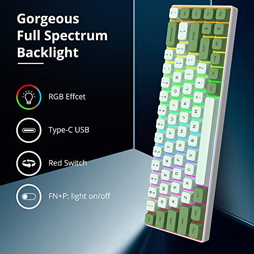 Owpkeenthy Wired 65% Percent Mechanical Gaming Keyboard Creamy Keycaps with Red Switch Ultra Compact RGB 60% Cute Green Gaming Keyboard N-Key Rollover for PC Gamer (Matcha/68 Red Switch) - color: Matcha/68 Red Switch