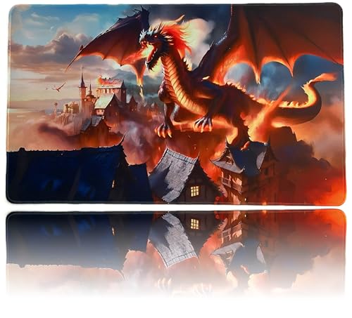 Foxtrot Designs TCG Playmat, Elder Fire Dragon 24in x 14in, Premium Stitched Edges, Non-Slip Base for MTG and Other Trading Card Games. MTG Playmat. Design (Rokuun) - color: Rokuun