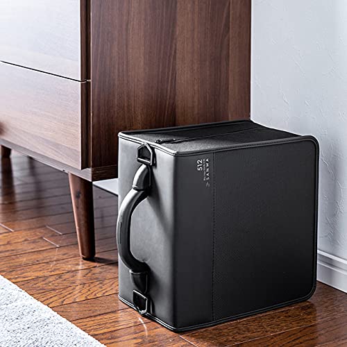 SANWA 512 Capacity CD Case, DVD Blu Ray Case Holder with Handle & Zippers | Hardshell CD Binder Storage Box, Portable, Dust & Scratch-Resistant, Movie Music Media Disc Wallet, for Home, Office, Black - size: 512