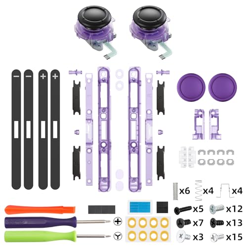 eXtremeRate Replacement 3D Joystick & Thumb Grips & Side Rail Shell Buttons for Nintendo Switch 2 JoyCon, Console Rail Stickers Left Right Analog Thumbsticks Caps for Switch 2 - Clear Atomic Purple - color: Clear Atomic Purple