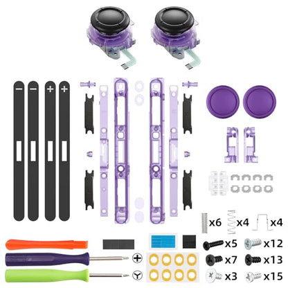 eXtremeRate Replacement 3D Joystick & Thumb Grips & Side Rail Shell Buttons for Nintendo Switch 2 JoyCon, Console Rail Stickers Left Right Analog Thumbsticks Caps for Switch 2 - Clear Atomic Purple - color: Clear Atomic Purple