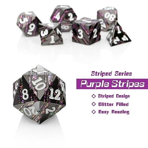 Stripe Metal DND Dice,DNDND Metallic Stripes Dice with Gift Metal Box for Dungeons and Dragons D&D (Purple Stripes) - color: Stripe Purple