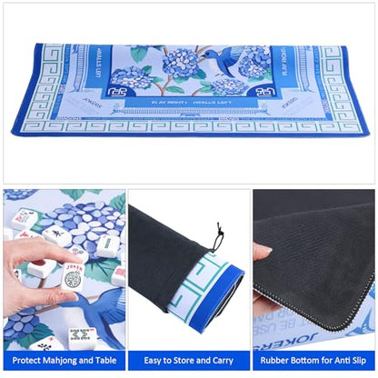 Jongyance Blue American Learning Mahjong Mat (33”x33”) with Black Carrying Bag, Anti-Slip, Mahjong Table Mat for Mah-jongg, Poker, Board Games, Dominoes - color: Blue