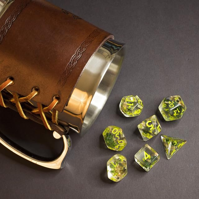 Sage’s Portal Cantrips DND Dice Set - Round Edge Resin 7-PC Polyhedral DND Dice Set for Dungeons and Dragons D&D RPG Tabletop TTRPG (Green Moss) - color: Green Moss