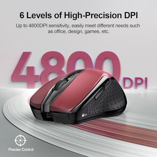 TECKNET Wireless Mouse Rechargeable, 2.4G Computer Mice with USB-A Receiver | 2.4G Connection, 800mAh Battery, 3X Faster Charging, Silent Click, 6-Level 4800 DPI, Ergonomic Design for All-day Comfort - color: Red