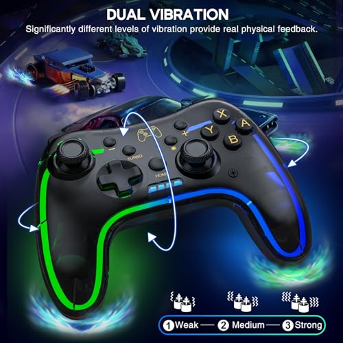 ELISWEEN Switch Controller for Nintendo Switch/OLED/Lite, Replacement for Nintendo Switch Pro Controller Support PC & Android/iOS with Cool RGB LED, Wireless Switch Controller with Turbo,Vibration - color: Dark Brown Light