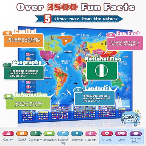 Bilingual Interactive Kids Talking World Map & Dinosaur Poster for Kids Learning and Educational Toys, Talking Educational Toys for 3 to 12 Years Old Girls/Boys, Preschool Learning Chart - style: World Map & Dinosaur Poster