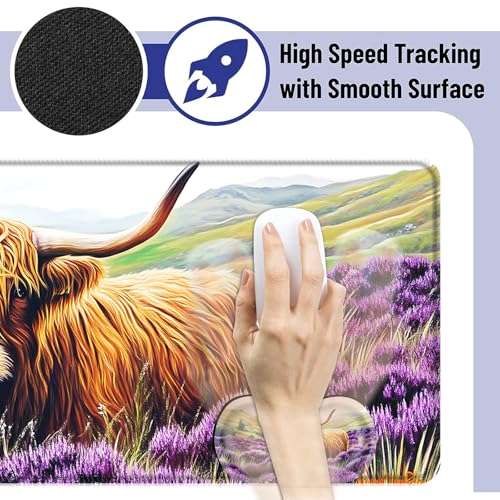 Large Mouse Pad and Keyboard Wrist Rest, Desk Pad for Keyboard and Mouse, 4-in-1 Large Gaming Mouse Pad with Wrist Support, Desk Mat for Home Office Study Game,Cute Highland Cow - color: Cute Highland Cow