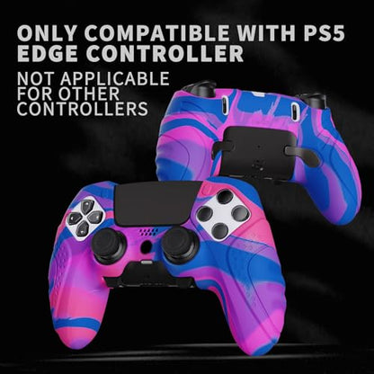 PlayVital Guardian Edition Anti-Slip Ergonomic Silicone Cover Case for ps5 Edge Controller, Soft Rubber Protector Skin for ps5 Edge Wireless Controller with Thumb Grip Caps - Pink & Purple & Blue - color: Pink & Purple & Blue