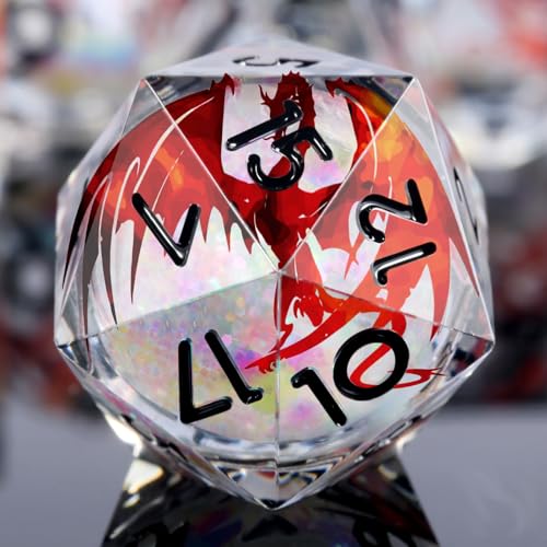 Red Dragon DNDND Sharp Dice with Black Numbers | Liquid Core 7-Piece D&D Dice Set | Dragon Themed Metal Case | Ideal RPG Gift - color: Liquid Dragon