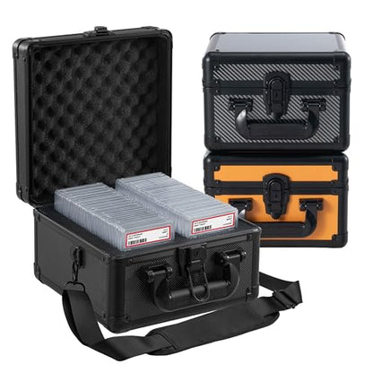 Graded Card Storage Box – Aluminum Alloy Trading Cards Case Holds 55+ Graded Cards, Sports Card Storage Box with Lock, Fits PSA, CSG, BGS (Small Black) - color: 2 Row-Black