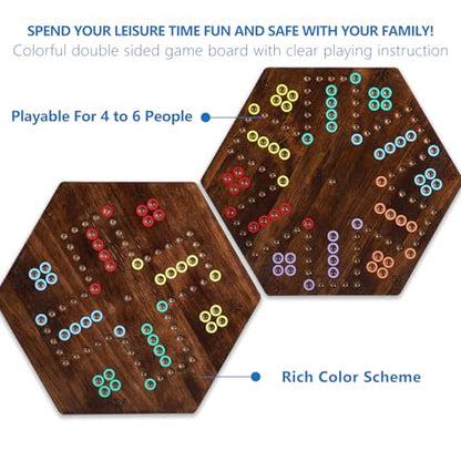 Wahoo Board Game-23.6 Inches Game Board for 4 and 6 Players | solid wooden wahoo marble board game with marbles and dice; fit party game night and indoor group entertainment - color: Extra Large, Flame