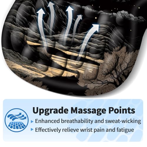 YIWEI Ergonomic Mouse Pad with Wrist Rest for Carpal Tunnel Pain Relief | Memory Foam Wrist Support,Non-Slip Rubber Base, Keyboard Computer Mousepad,Lycra Cloth Surface,Gaming Home Office - color: Moon