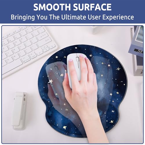 KONVINIT Ergonomic Mouse Pad with Wrist Rest, Small Mousepad with Non-Slip Rubber Base and Smooth Surface, Blue Mouse Pads for Desk, Office Desk Accessories - color: Star