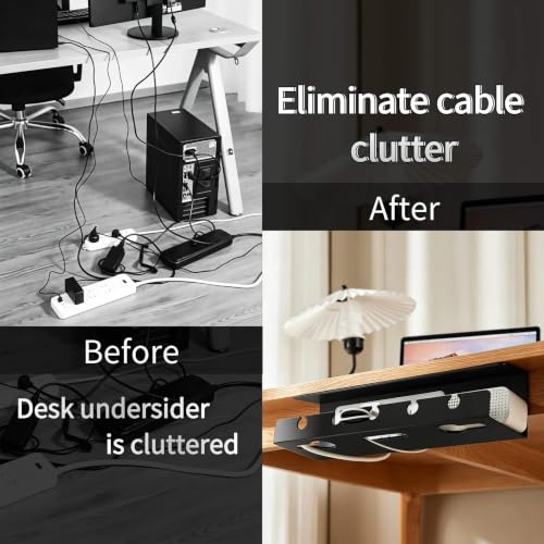 Ovanmexis Under Desk Cable Management Tray, White, 2-Pack | Quick-Release Mount, Snap-On Tool-Free, Includes Magnetic Cable Clips & Straps, No Drill Hidden Base - color: White