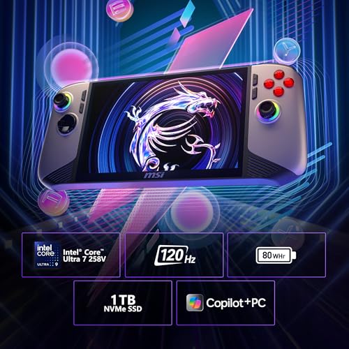msi Claw PC Gaming Handheld: Intel Ultra 7-258V, 8" FHD 120Hz Display, 32GB LPDDR5, 1TB NVMe SSD, MicroSD Card Reader, Thunderbolt 4, Win 11 Home: Black 8 AI+ A2VM-001US