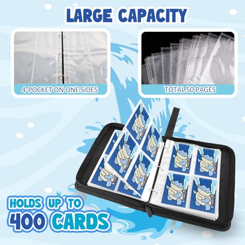 Collectible Trading Card Albums, 400 Card Holders with 50 Removable Sleeves, Portable 4 Pockets Collectible Trading Card Binder, PU Card Collection Binder for MTG, TCG, Sport Card, Game Cards - color: Turtle