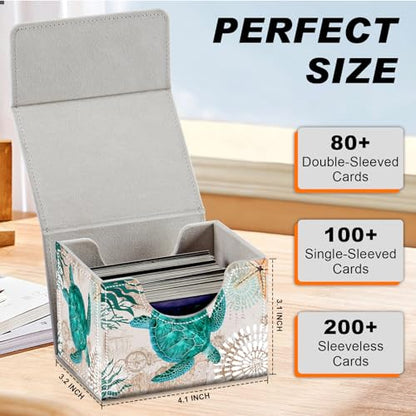 Magnetic Closure TCG Deck Box Portable Card Holder Trading Card Deck Box | PU Leather Collectible Card Case Game Trading Card Deck Box Storage Scratch Resistant Lining, Green Turtle - color: Green Turtle