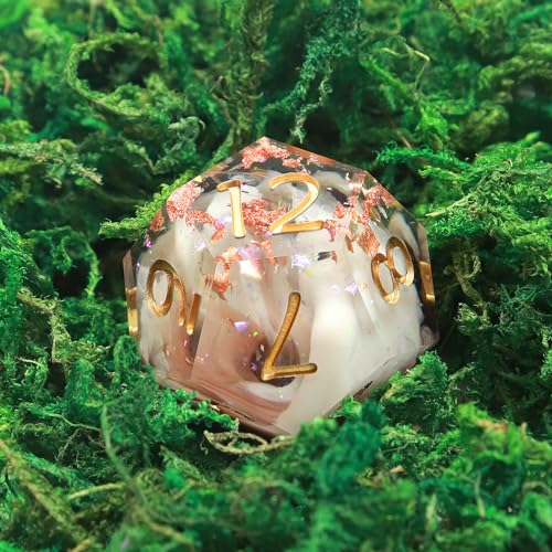 Haxtec Clear DND Dice Set, Glitter Sharp Edge Resin Polyhedral Dice | D&D Dice with Metal Case, Compatible with Dungeons and Dragons, Role Playing Games, TTRPG DND Gifts, Star Dust - color: Rosegold White