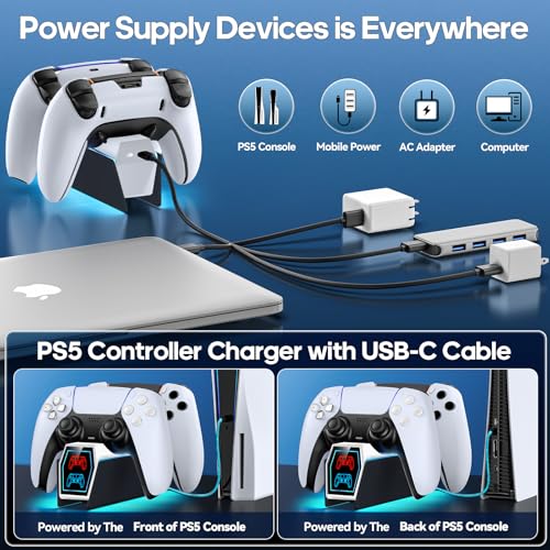 Controller Charger Station Compatible with Play 5 Faceplates Edge & Dual Controller, 9 Lightings P 5 Accessories Charging Station, P 5 Dock Stand with LED Indicator & On-Off Switch, White & Black for PlayStation Consoles - color: White & Black