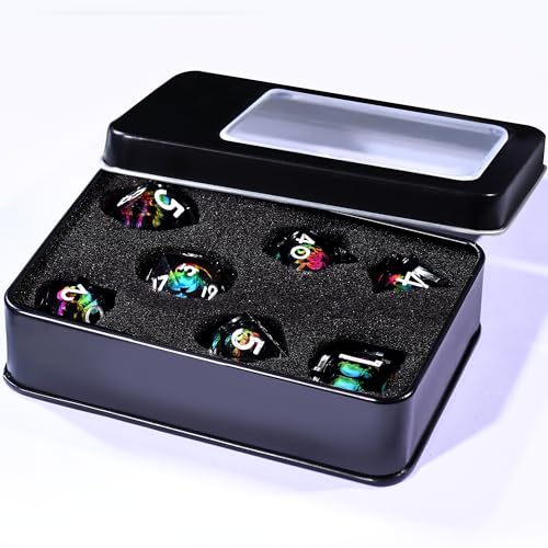 AUSTOR 7 Die DND Dice Set 7 Pieces Colourful Skull Dice DND Resin Role Playing D and D Dice D20 D12 D10 D8 D6 D4 Sharp Edge Dungeons and Dragons Dice with Case - color: Colourful Skull
