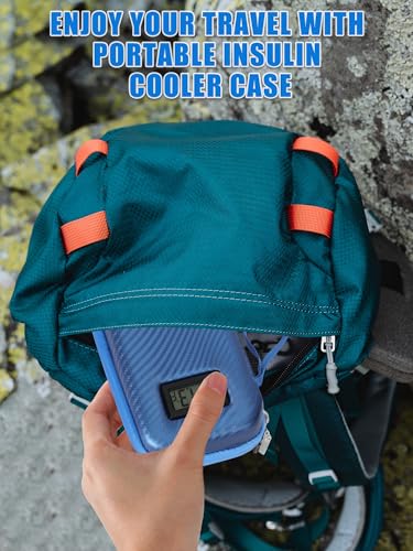 YOUSHARES Insulin Cooler Travel Case with Temperature Display, GLP-1 Diabetic Medicine Cooling Bag for Mounjaro, Refrigerated Diabetes Storage Kit with 2 TSA Approved Ice Pack - color: 00_blue