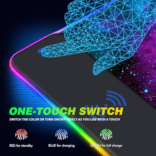 AIMSA Wireless Charging RGB Gaming Mouse Pad 15W, Extended LED Desk Mat Protector 800x300x4MM, 14 Light Modes Extra Large Mousepad Non-Slip Rubber Base Desk Mat, Galaxy Nebula Universe - color: Galaxy Nebula Universe