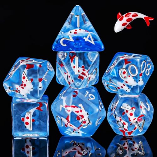 Resin D&D Dice Set, Polyhedral Dice for Dungeons and Dragons Role Playing Games (D20, D12, D10, D8, D6, D4) (Red Fish) - color: Red Fish